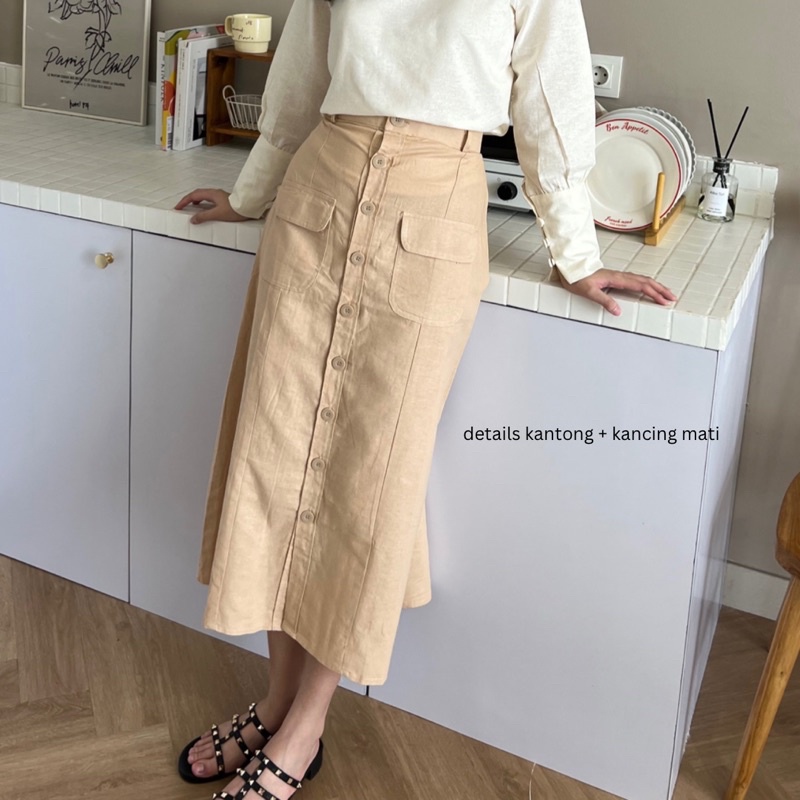 PORONAKA - KAYA Button Linen Skirt