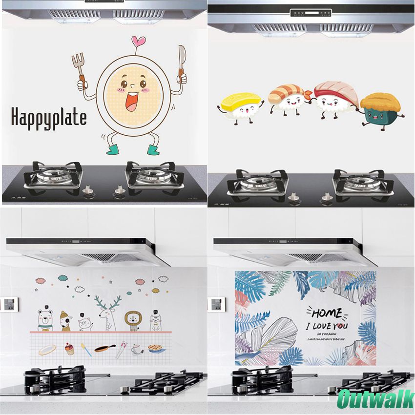 ღ 60*90Cm Lucu Kartun Stiker Transparan Minyak Bukti Stiker Dapur Suhu Tinggi Tahan Air Stiker Dinding Rumah Tangga wallpaper Dapur Stiker
