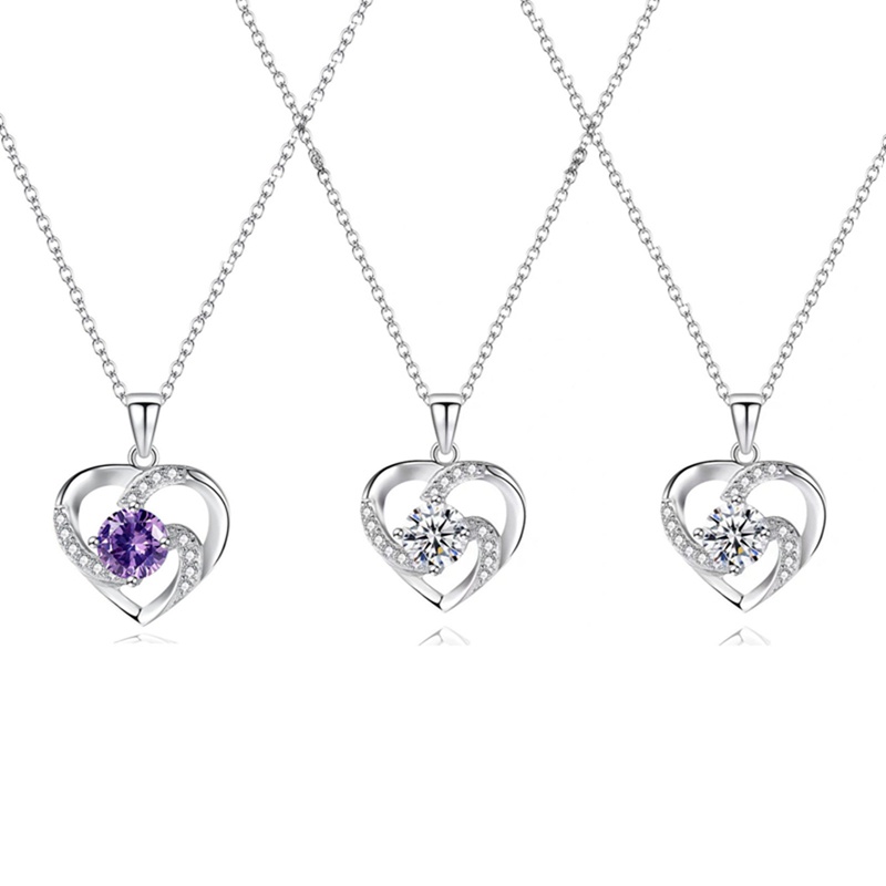 925 Perak Zirkon Kristal Hati Liontin Kalung Wanita Rantai Perhiasan Hadiah