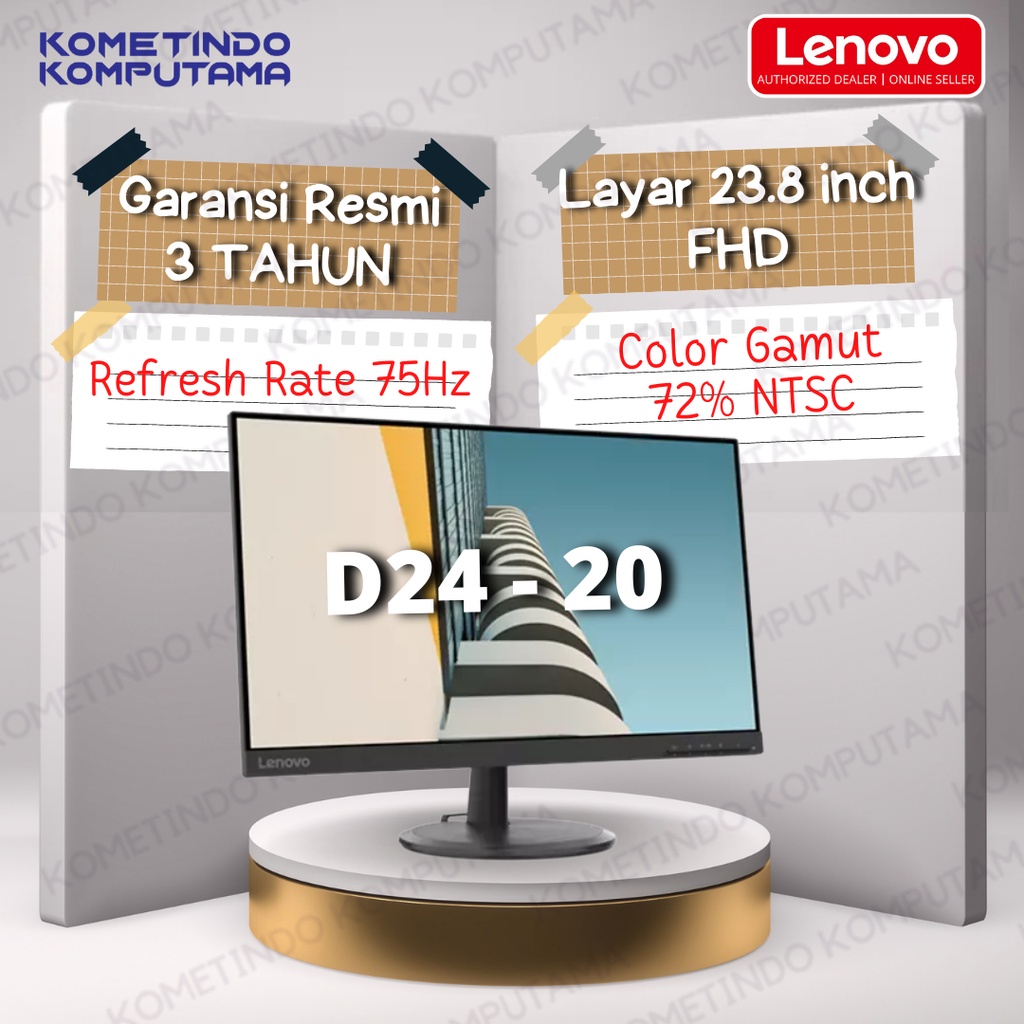 D24-20 23.8&quot; LED Monitor Lenovo FHD VGA HDMI 75hz, 72% NTSC - Garansi Resmi