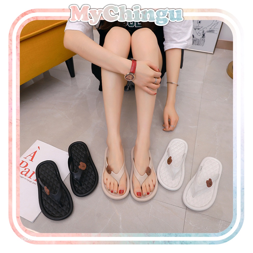 ❀ Chingu ❀ SA022 Sandal Wanita Sandal Jepit Beruang Import Model Kekinian Motif Bear Cute Fashion Korea Wanita Bahan Rubber Anti Sakit