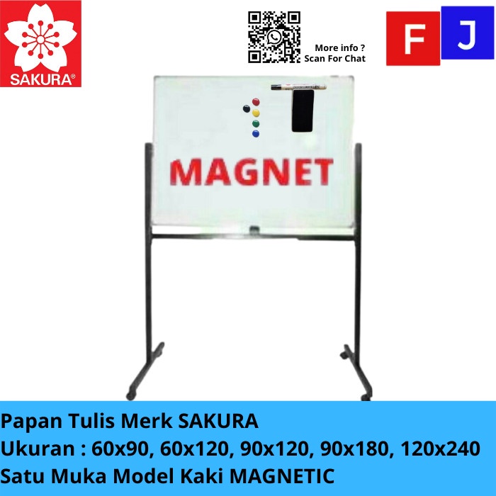 

SAKURA WHITEBOARD PAPAN TULIS MAGNETIC MODEL KAKI SATU MUKA