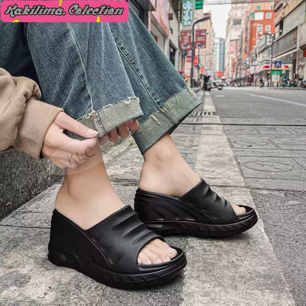 Sandal flatform korean perempuan slop eva rubber wedges wanita tinggi 9 cm