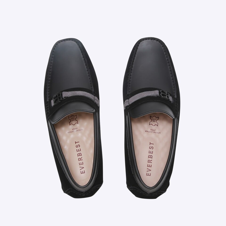 SEPATU SLIP ON EVERBEST PRIA ORIGINAL CASUAL KULIT BRANDED HITAM EM01