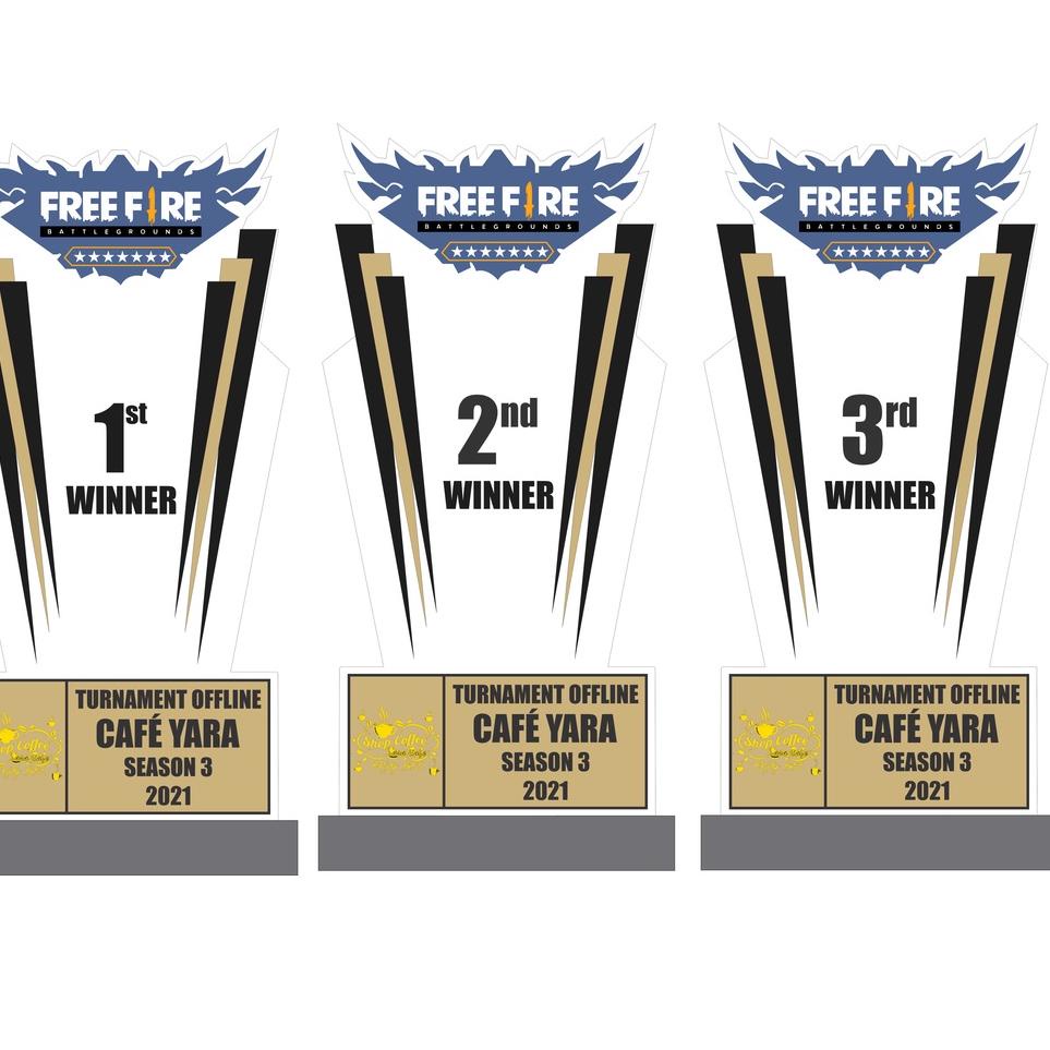 {J-8D}♫❥ 1 Set FREE FIRE/Piala/Trophy/Plakat/Bahan akrilik 3mm/free desain trophy/free rubah nama da