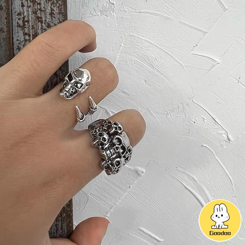 Cincin punk perak antik yang dipersonalisasi Pria aksesori fashion Korea -Doo