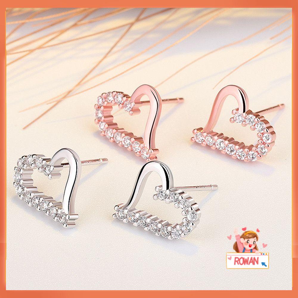 R-flower Heart Earrings Hadiah Perhiasan Pengantin Anting Kristal Mengkilap