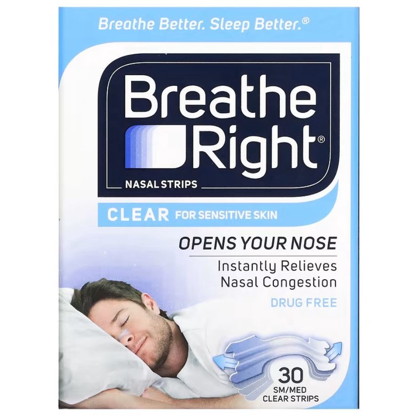 Breathe Right Clear Nasal Strips 30 S/M Strips Legakan Hidung Mampet Cegah Ngorok ORI USA