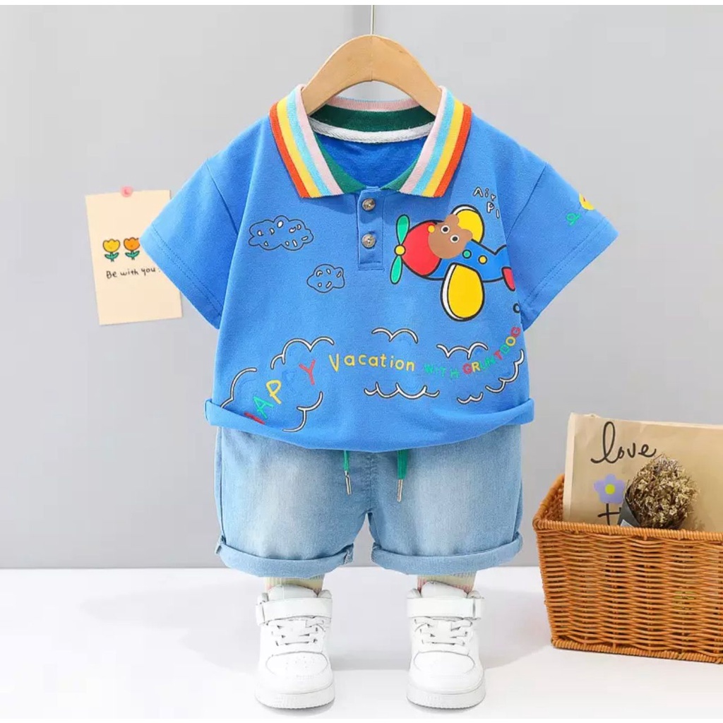 PROMO-SETELAN ANAK BAJU ANAK 1-5 TAHUN AIR PLANE DENIM SETELAN ANAK LAKI-LAKI BAJU ANAK LAKI-LAKI SETELAN ANAK KEKINIAN SET BAJU ANAK TERLARIS