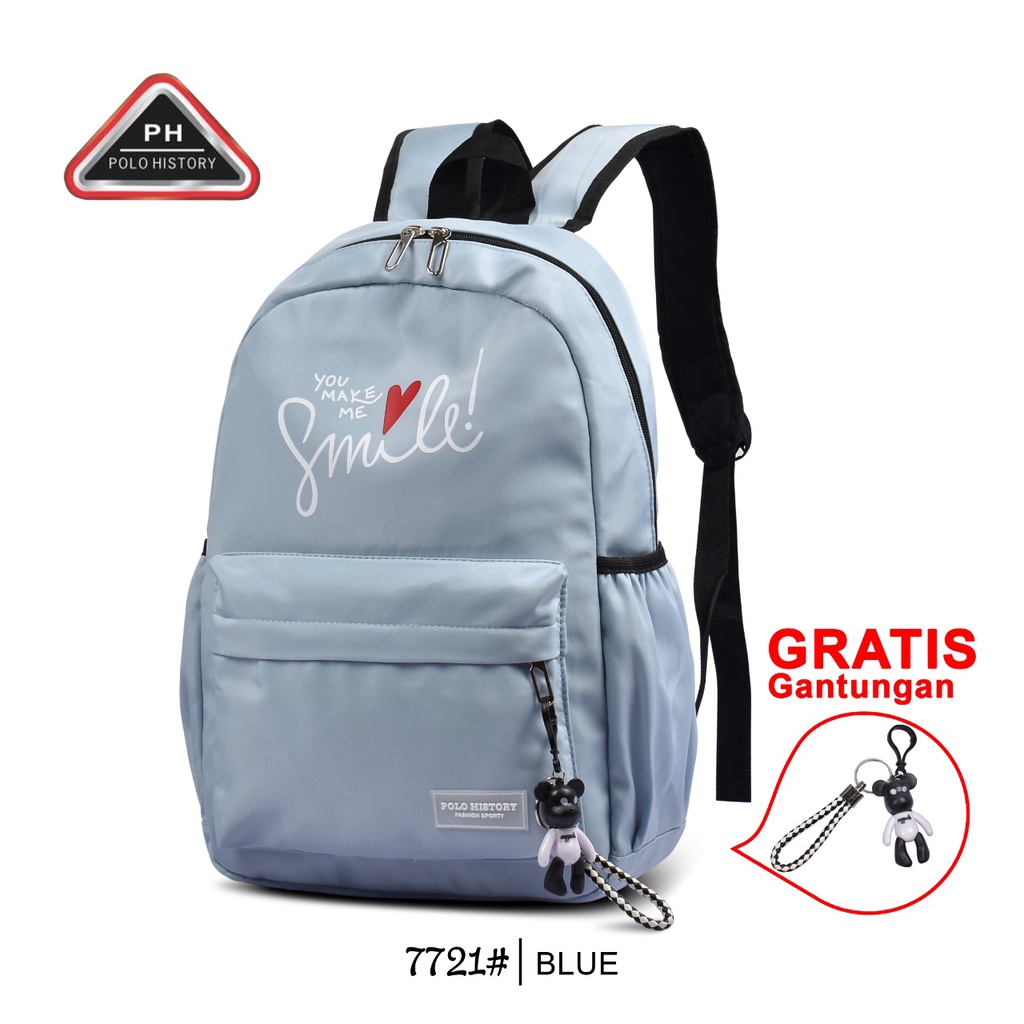 ( DHB ) Tas Fashion Sekolah Polo History 7721 / 7720 Smile Abc 18Inchi Tas Ransel Wanita Tas Traveling  Free Gantungan