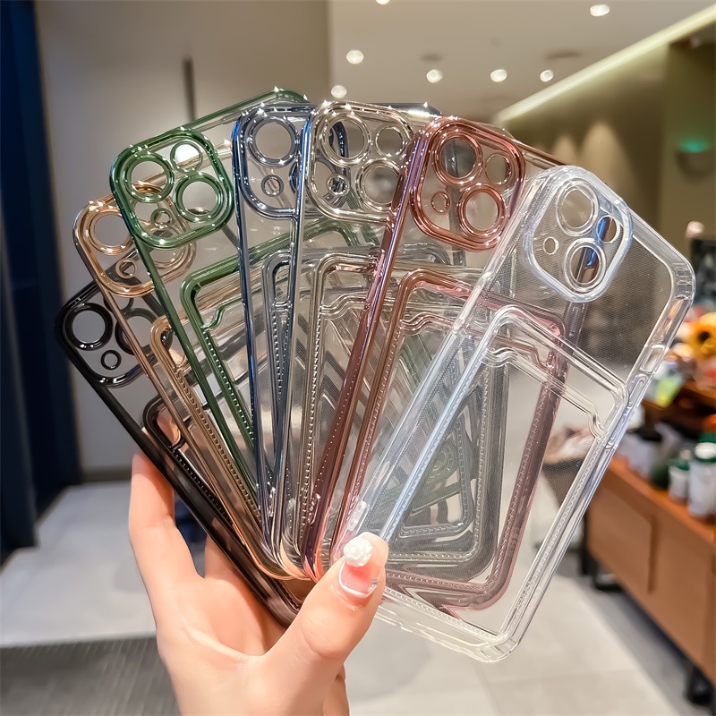 IPHONE Casing Ponsel Perlindungan Kamera Slot Kartu Transparan Untuk Iphone13 11 12 Pro max Shockproof Bumper Plating Penutup Belakang Untuk iphone14