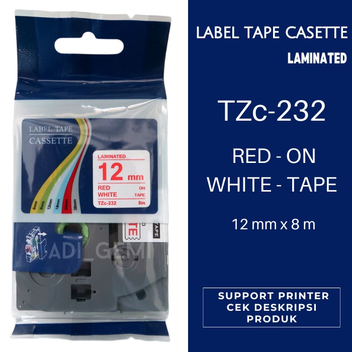 

Compatible Label Tape Brother TZc-232 - Red On White 12mm