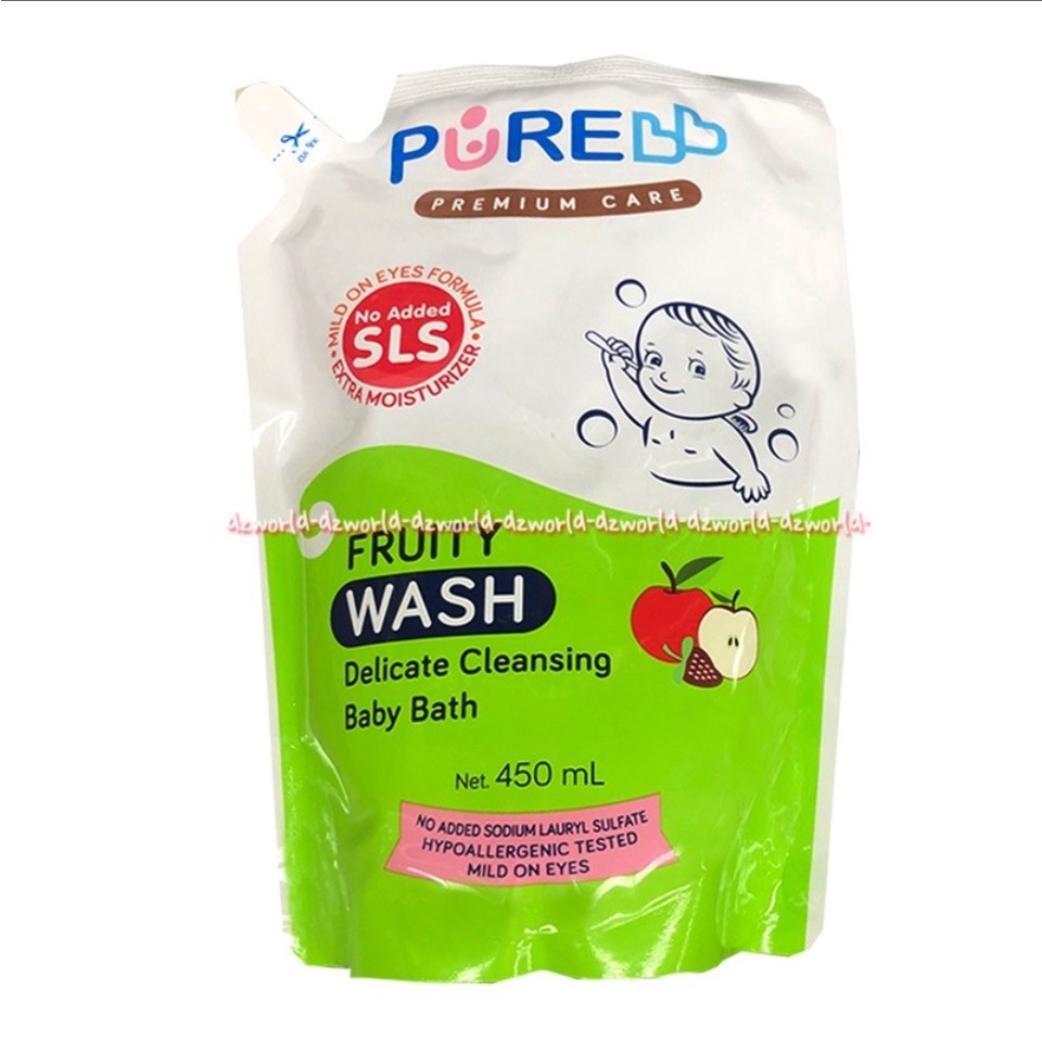 Pure Premium Care 450ml Fruity Wash Delicate Cleansing Baby Bath Purebaby Pures Babies Sabun Bayi Anak Kemasan Refill Isi Ulang Pouch 450 m;