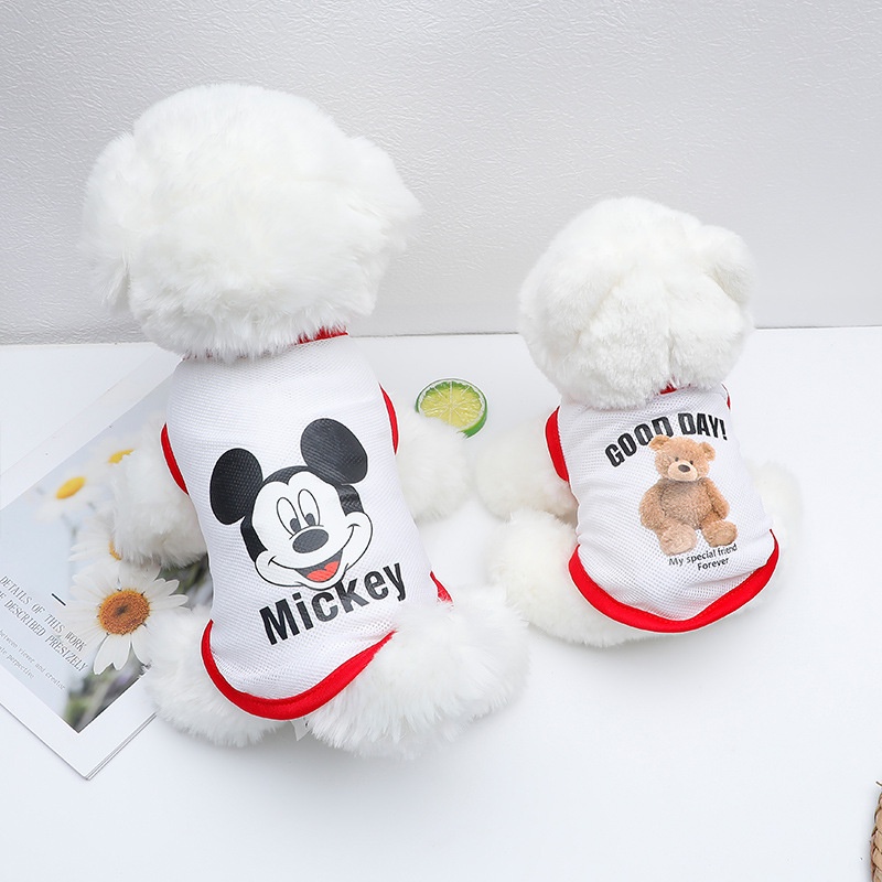 Baju Anjing Musim Panas Jala Tipis Bernapas Rompi Anjing Peliharaan Pakaian Kucing Mickey Corgi