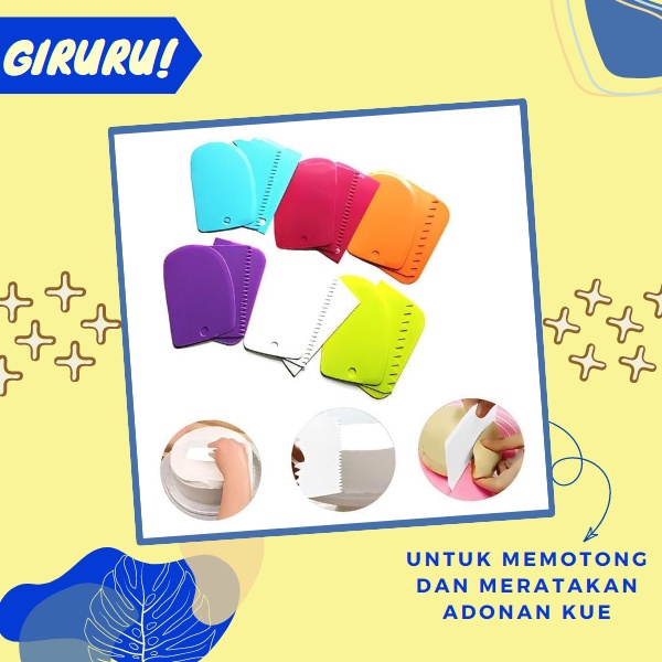 PEMOTONG ADONAN KUE DAN ROTI ISI 3 / SCRAPER 3 IN 1 / SCRAPER CUTTER / SCRAPER BUTTER CREAM / Scraper Kue Plastik 3 in 1 / Pemotong Adonan Kue / Alat Adonan Kue / Pisau Plastik Pemotong Adonan / Scraper Buttercream Alat Dekorasi Hias Kue Penghalus Cake