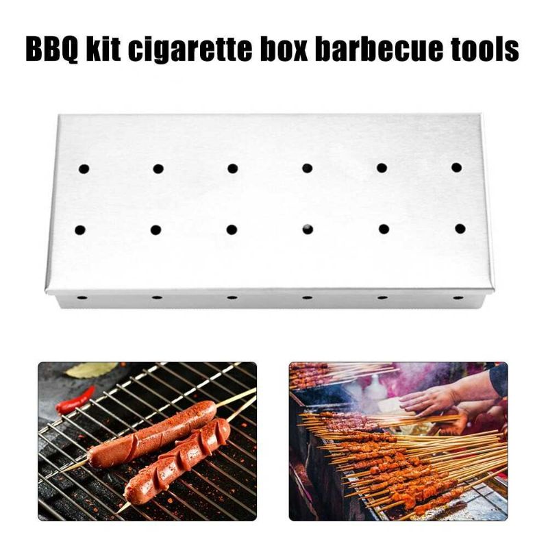 Hokerbat Tempat Arang BBQ Smoker Box Wood Chips Grill Meat - HK037