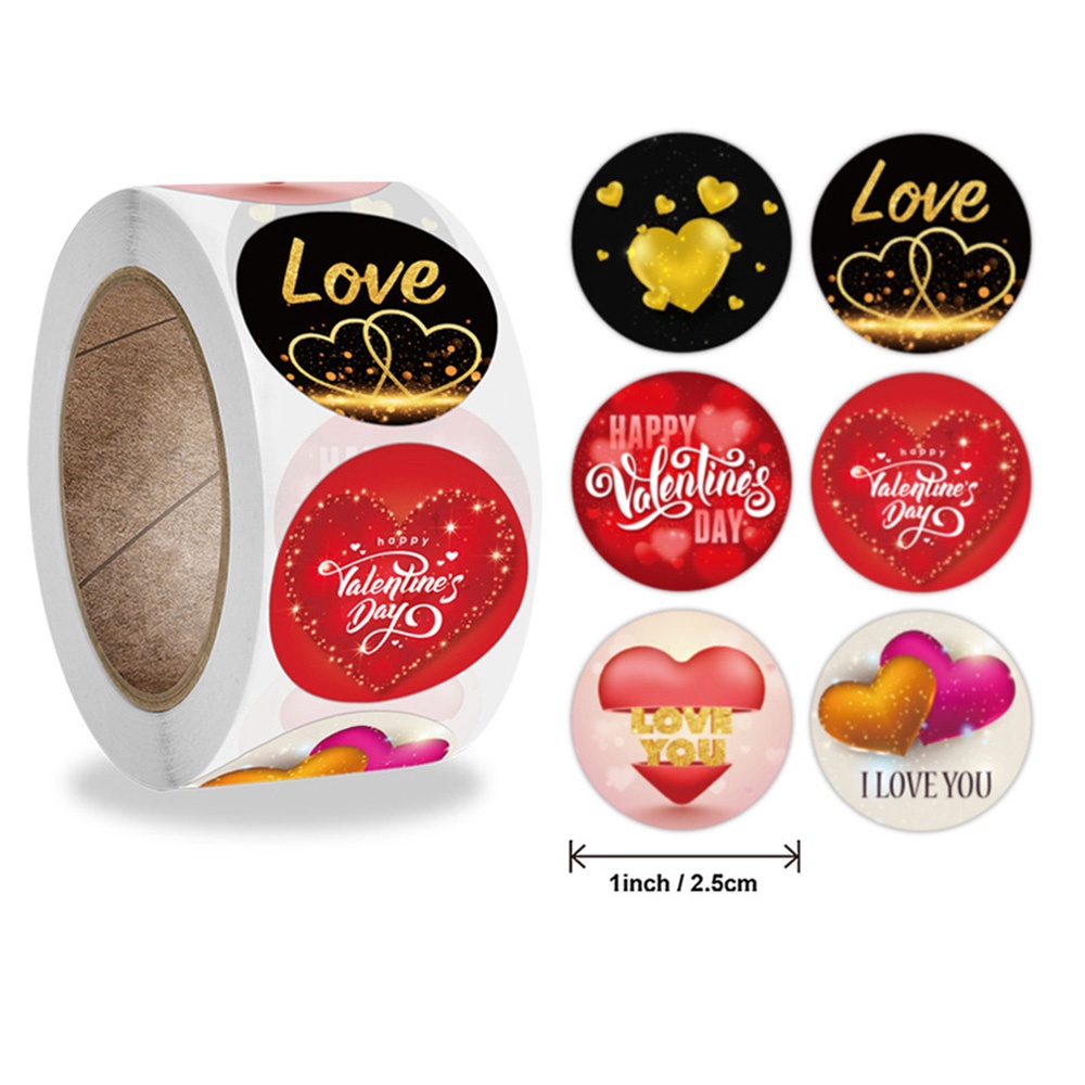 500pcs Stiker Bulat Bentuk Hati Rolled Stickers Tape Untuk Label Paket Hadiah Hari Valentine