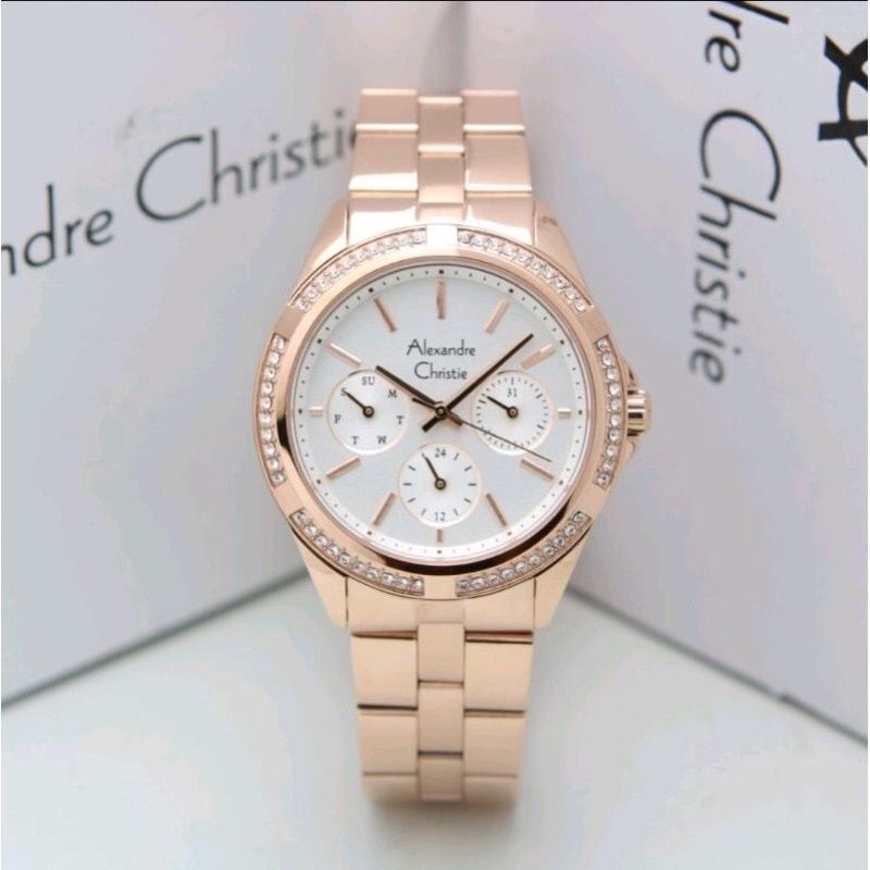 JAM TANGAN WANITA ALEXANDER CHRISTIE AC 2827 ROSEGOLD WHITE AC 2827 ORIGINAL