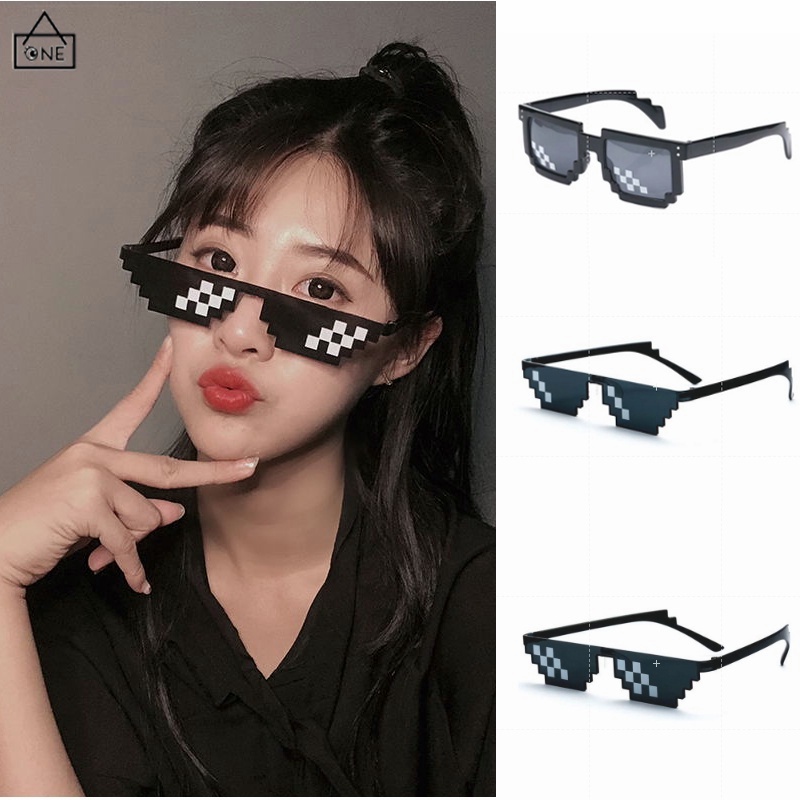 COD❤️Kacamata Hitam Fashion Mosaic Thug Life Sunglasses Wanita/Pria Small Sunglasses-A.one