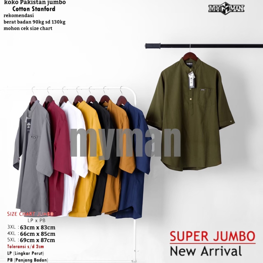 MY MAN kemeja koko pria lengan 3/4 koko pakistan jumbo pria koko kurta pakistan baju koko lengan tiga perempat baju koko pria lengan tiga perempat baju kurta pria bigsize Biru Dongker KKBZ108