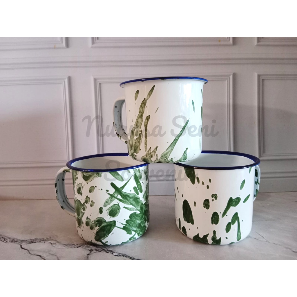 Souvenir Gelas Minum Mug Enamel Blirik Cangkir Jadul Kopi Kaleng Motif 120 pcs