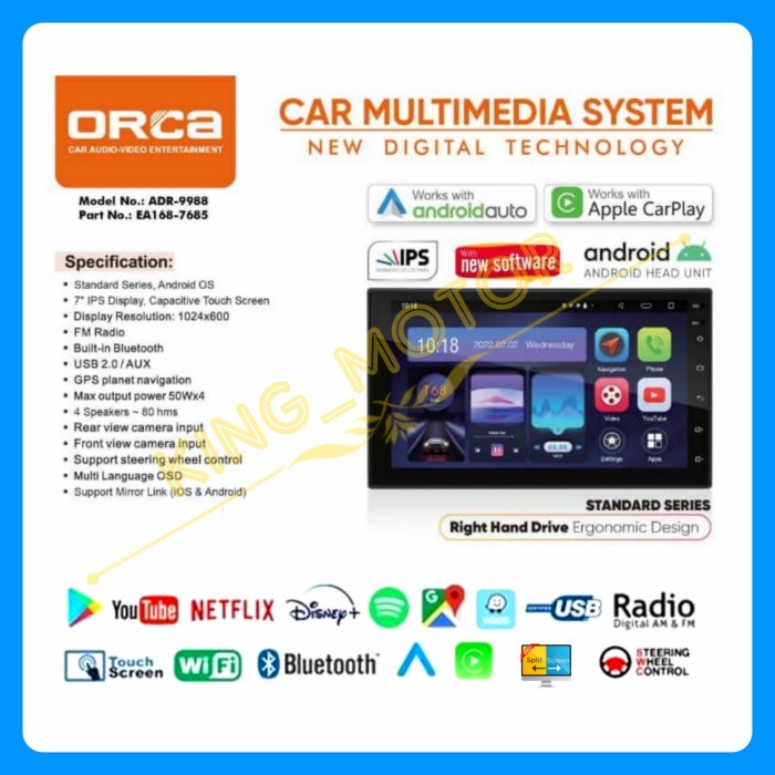 Orca Adr-9988 New Standard 7 Inch Android Auto - Apple Carplay