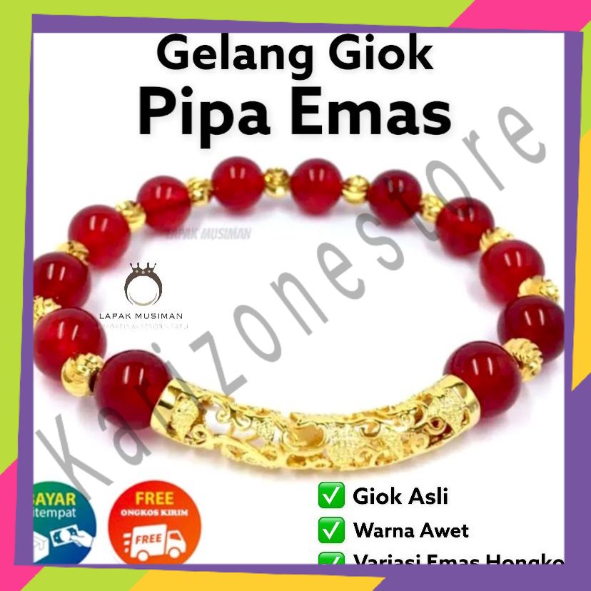 GELANG BATU GIOK MERAH KOMBINASI EMAS SUPER EKSLUSIF