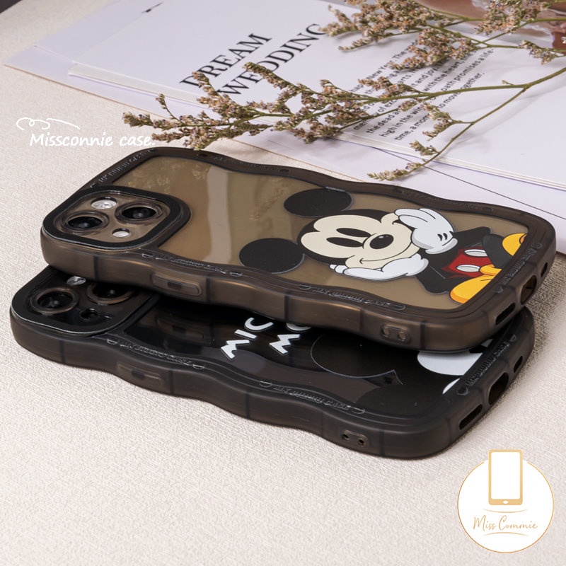 IPHONE Case Pasangan Kompatibel Untuk Iphone6 6s 87plus 11 Pro Max XR 14 13 12 Pro Max 14Plus X XS Max SE 2020 Wavy Edge Cute Kartun Mickey Mouse Soft TPU Phone Case