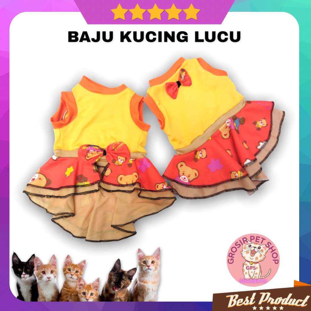 Baju kucing lucu polos rok motif all size ecer grosir pakaian dan aksesoris hewan