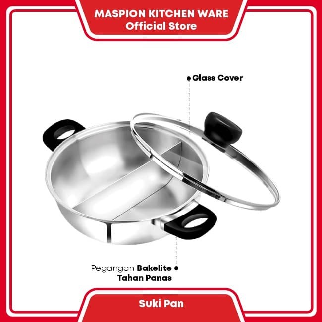 Maxim Suki Pan 26 cm + Tutup Kaca - Panci Stockpot Stainless Steel bbq