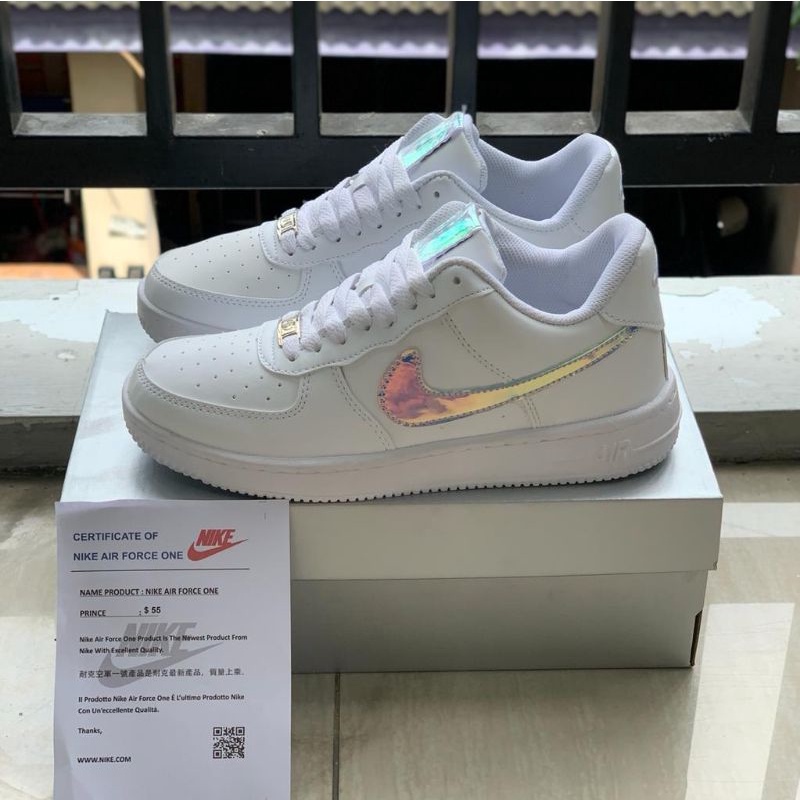 PREMIUM IMPORT NK3 A1R FORC3 1 ONE LV8 MID LOW WHITE HOLOGRAM PUTIH SEPATU PUTIH WANITA DAN PRIA SNEAKERS KEREN TERBARU CASUAL SEPATU PENDEK