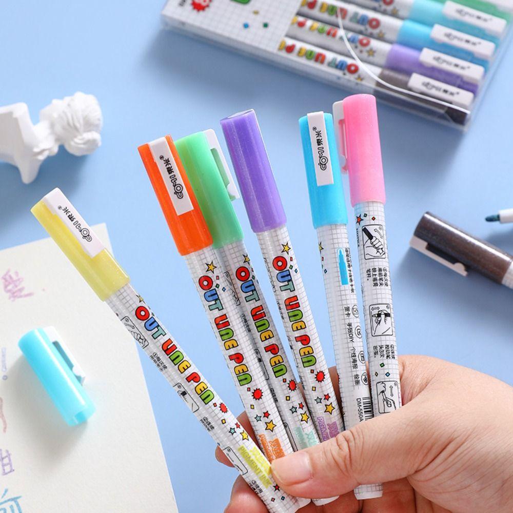 R-flower 8warna Garis Ganda Pen Aksen Grafiti Natal Fluorescence Hand Painted Magic Contour Stabilo Pen