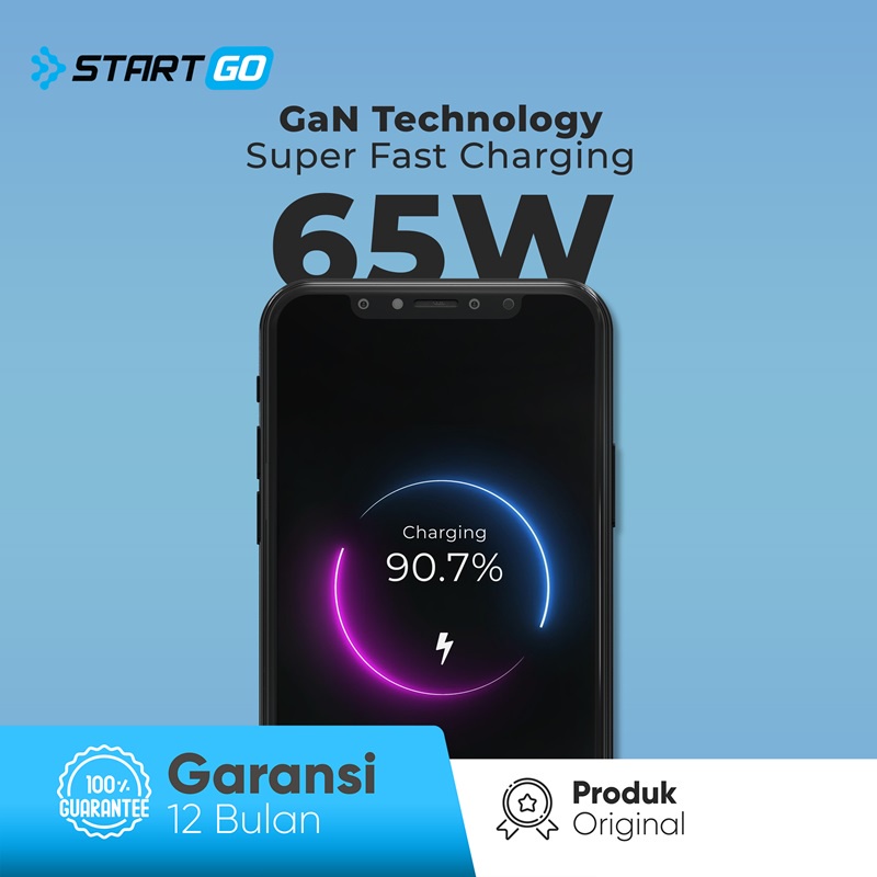 STARTGO kepala charger fast charging 65w fast charger quick charge 3.0