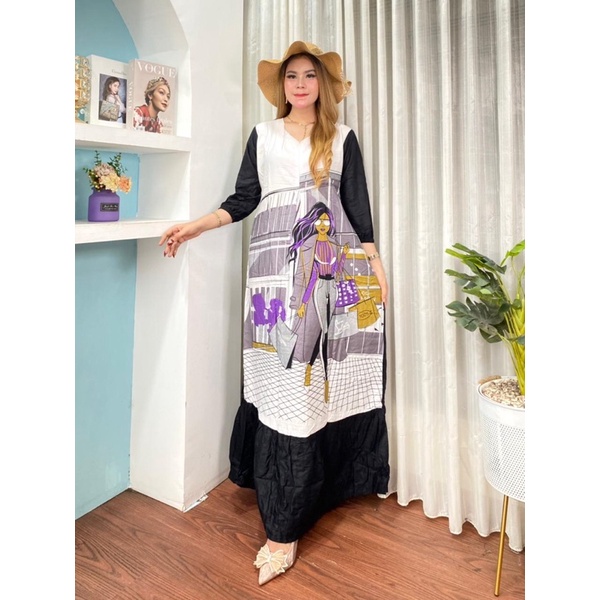 DASTER ANDIN ARAB LONGDRES EMBLEM BARBY || RAYON SUPER GRADE A ORI || MODEL RESLETING DEPAN BUSUI &amp; BUMIL LD 110