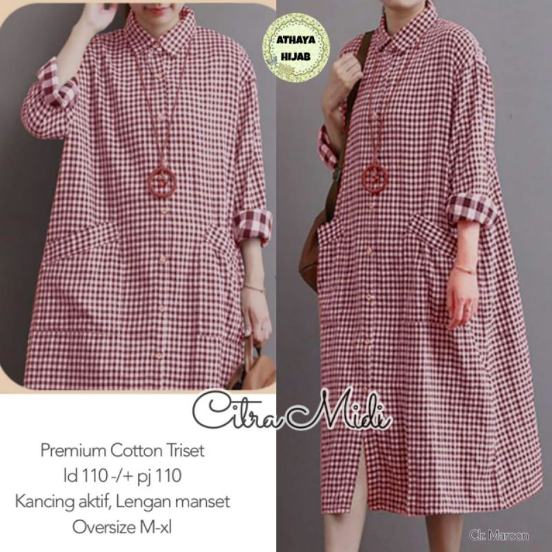 Midi Dress Premium Cotton Triset LD 110 Citra Midi Model Oversize Terbaru By Athaya Hijab