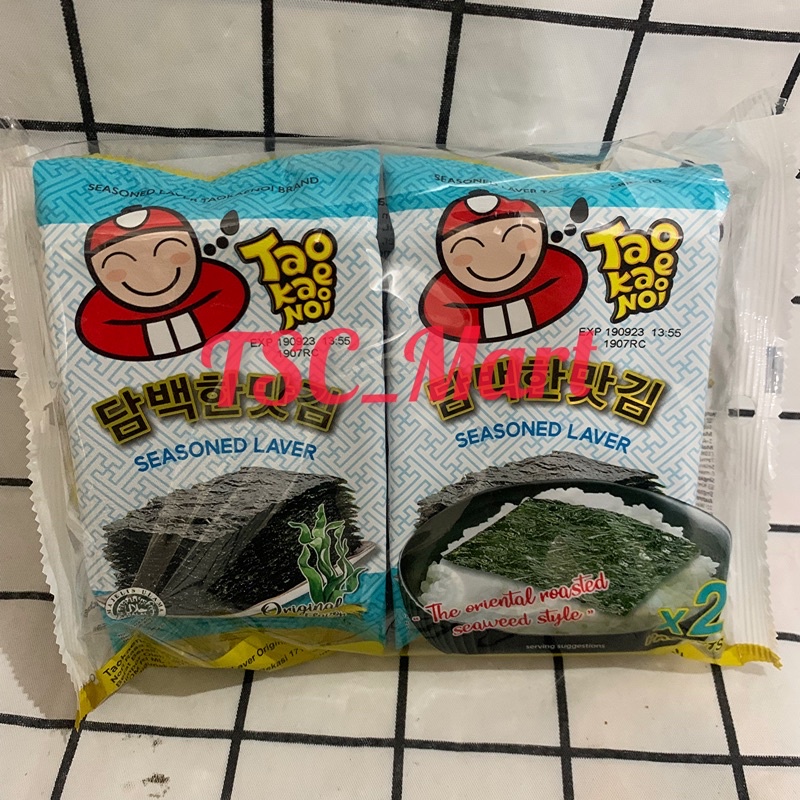 

Tao Kae Noi Seasoned Laver Rumput Laut / Tao Kae Noi / Seaweed / Seasoned / Laver / Original / Spicy / 8gr (2packs x 4gr) / Rumput Laut / asin / gurih / pedas