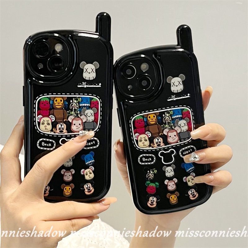 IPHONE Soft Case Kompatibel Untuk Iphone7 8 Plus 11 12 13 14 Pro MAX XR X XS MAX SE 2020trendy Merek Pasang Lucu Beruang Kekerasan Retro Vintage Kepribadian Ponsel Bentuk Ponsel Bantalan Udara Case