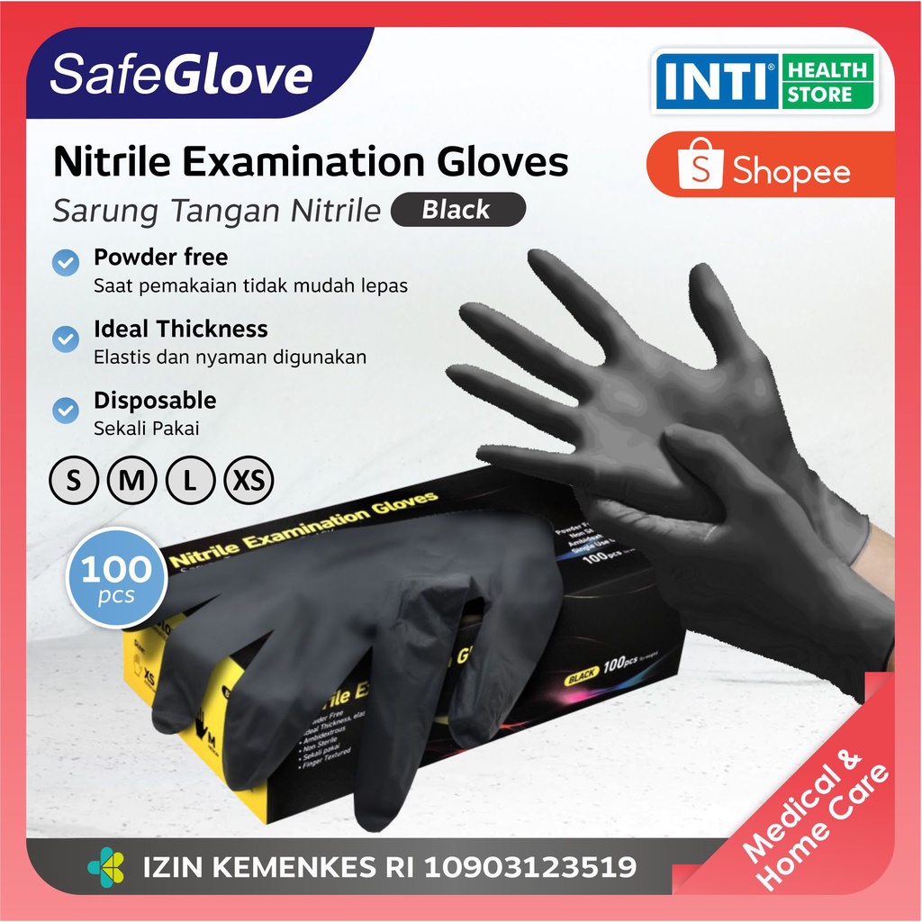 Safeglove | Sarung Tangan Nitrile Powder Free | Exam Glove Black