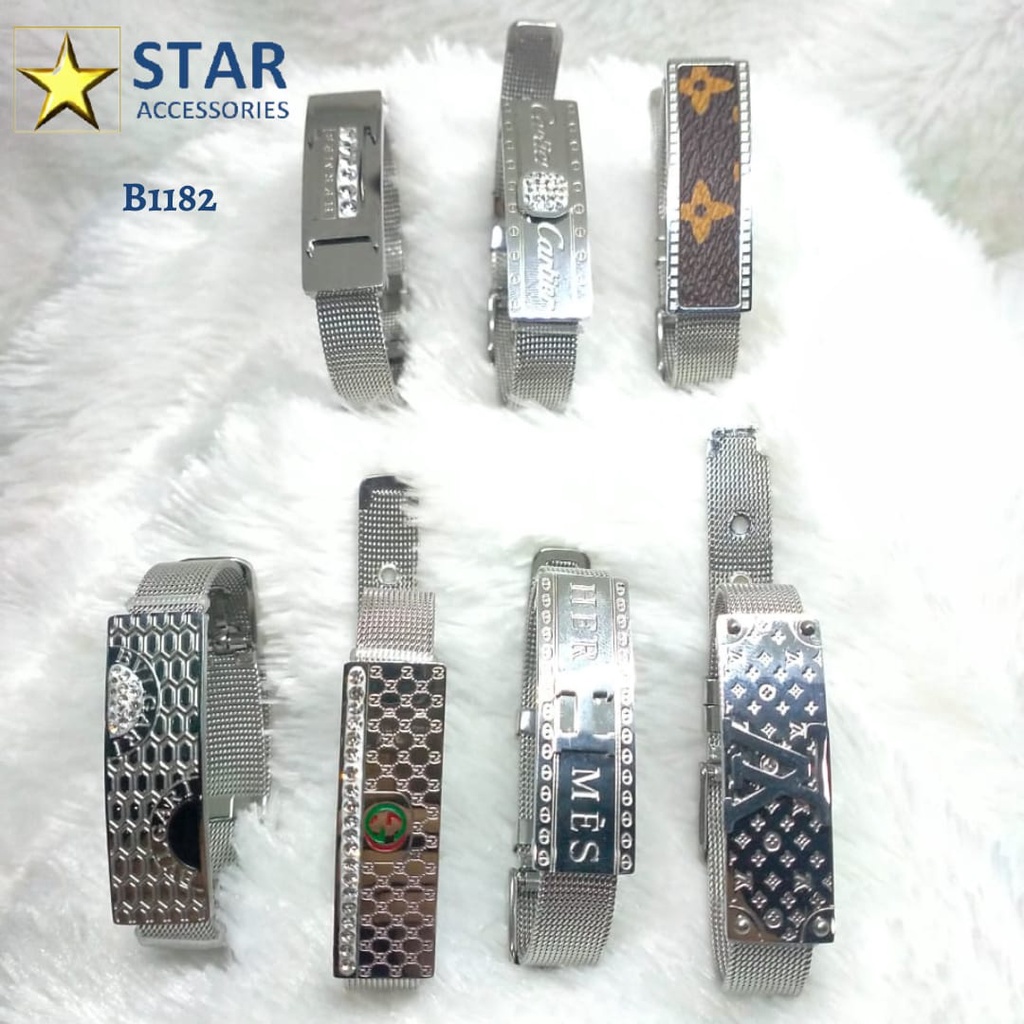Gelang Titanium Tali Jam Silver | Gelang Titanium Tali Rantai Pasir Perak