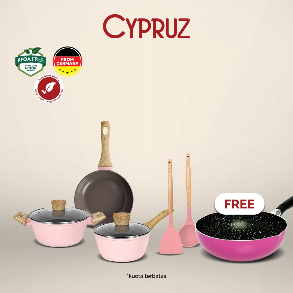 Cypruz Peralatan Masak Dapur Anti Lengket Pink Ceramic Essential Set