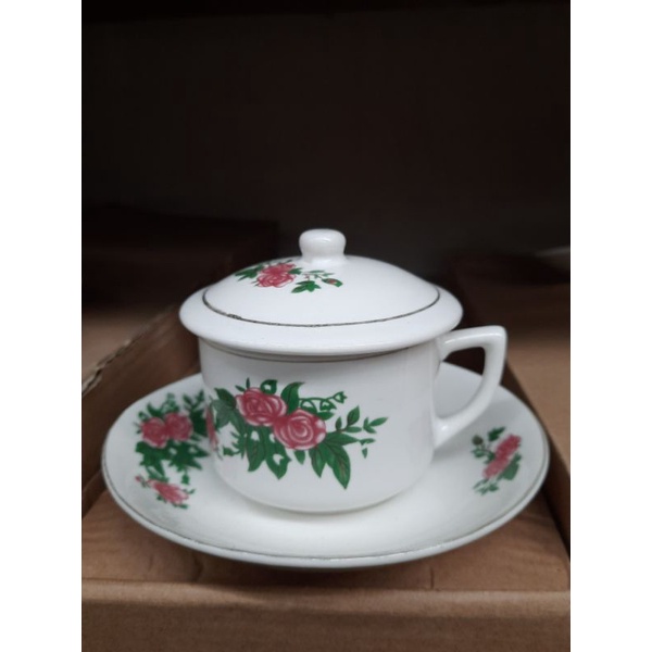 Cangkir dan Lepek Kopi Kuno Klasik + Tutup