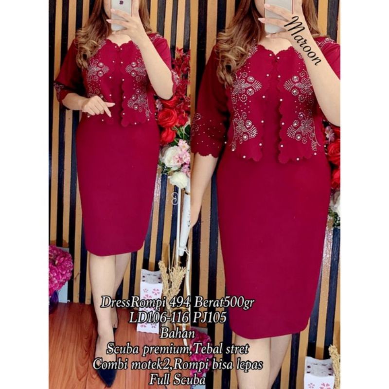 DRESS PESTA WANITA SCUBA PREMIUM MIX BLAZER LEPAS SCUBA MOTEK LD 106-116#494