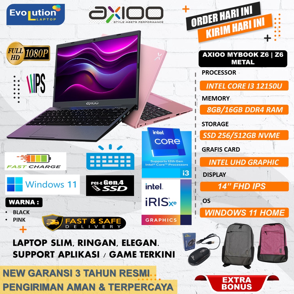 Laptop terbaru Murah Axioo MYBOOK Z6 Intel Core I3 1215U Ram 16gb SSd 512gb Fhd Ips windows11