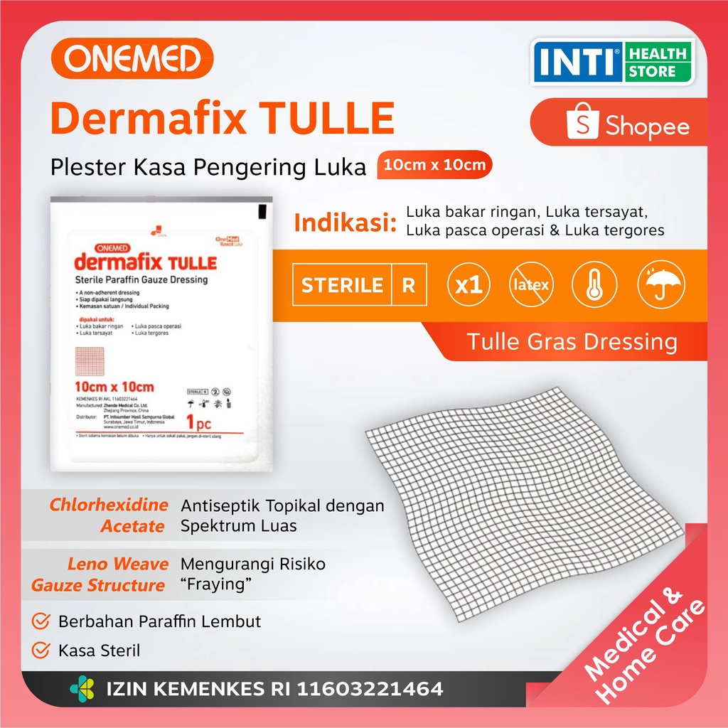 Onemed | Dermafix Tulle 10cm x 10cm Paraffin Gauze | Plester Luka