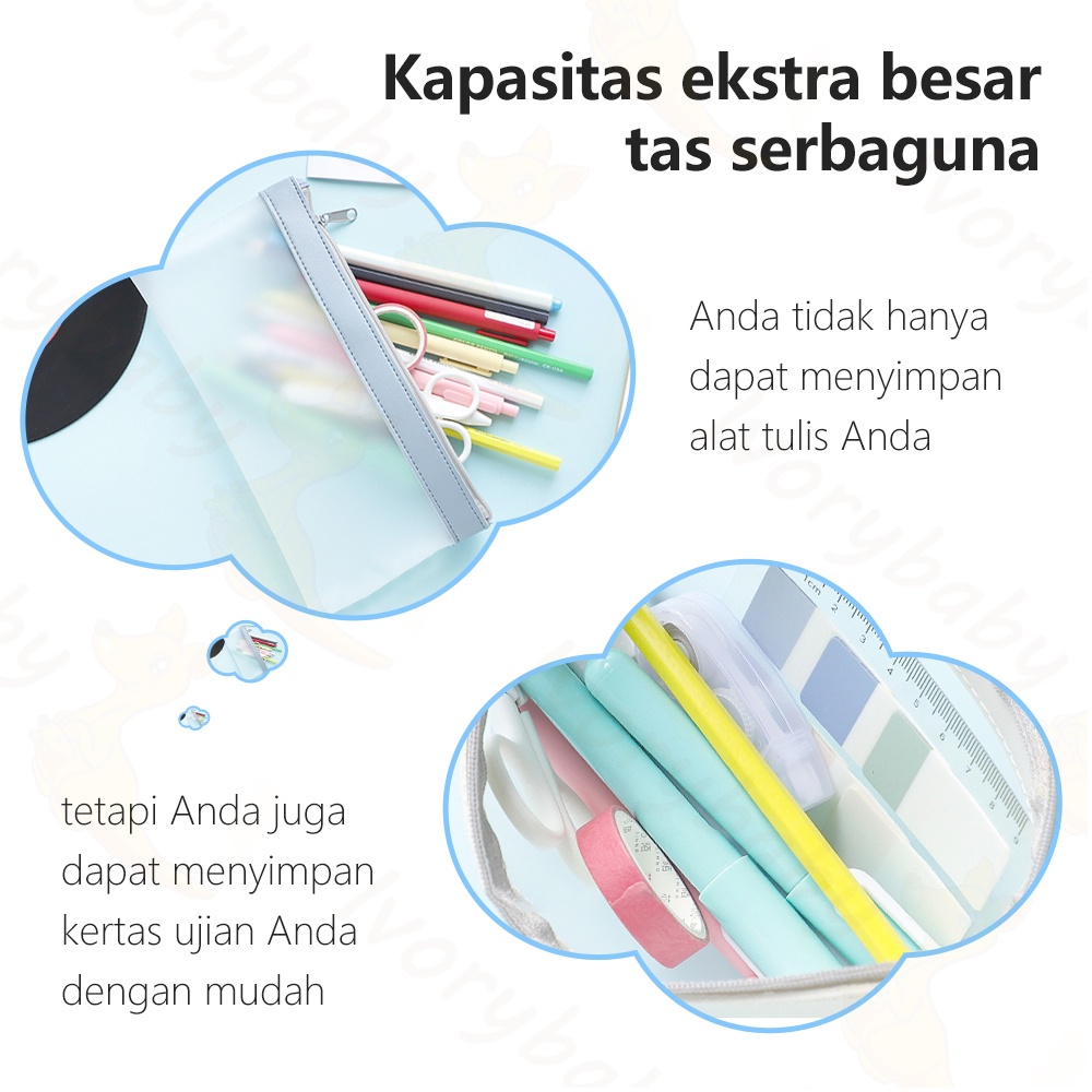 Ivorybaby Kotak pensil transparan Kotak alat tulis anti air Tas alat tulis transparan