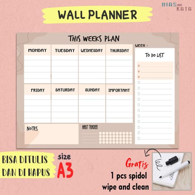 

Weekly Planner wall Week Plan with Habit Tracker & notes size A3