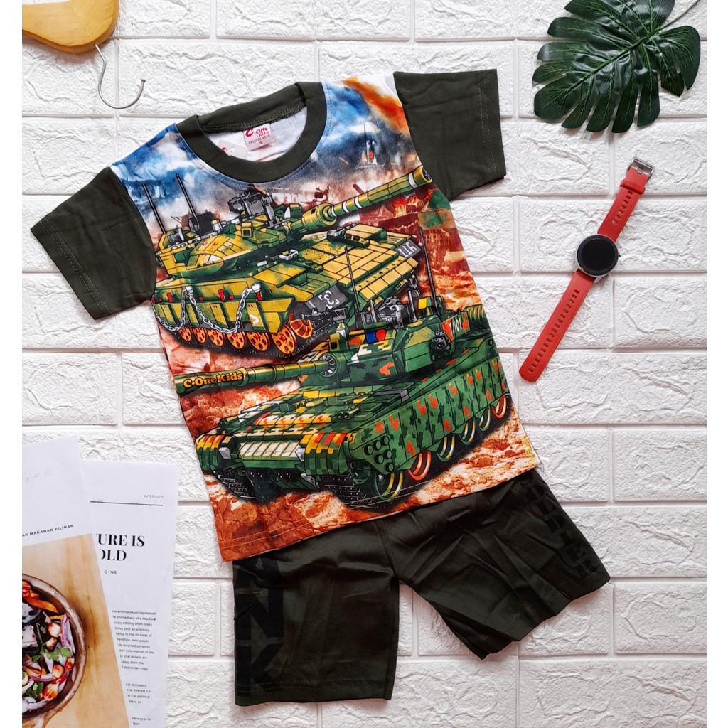 SETELAN BAJU ANAK LAKI LAKI TANK TENTARA PAKAIAN ANAK LAKI LAKI ARMY MOBIL TANK BISA COD USIA 2 TAHU