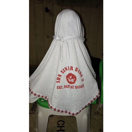 Jilbab SD/MI Custom (request sablon satu warna) GROSiR min order 20pcs/warna Uk. L 55x65