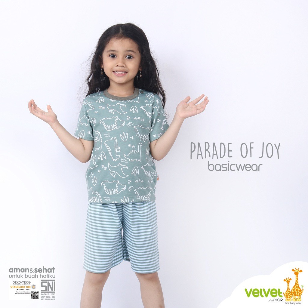 Velvet Junior Stelan Baju Oblong Lengan Pendek &amp; Celana Pendek -  Parade Of Joy Series (Isi 3 Pcs)