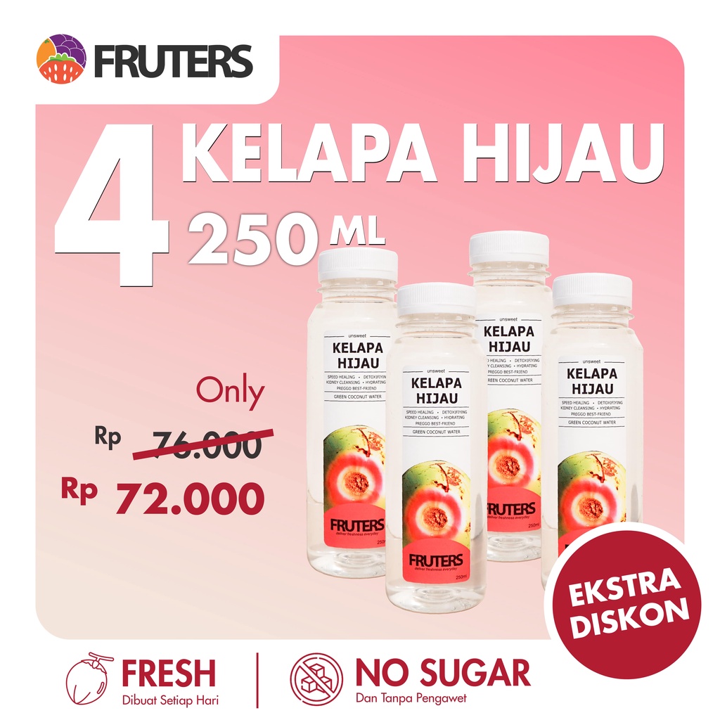 

Paket 4X Kelapa Hijau 250 ml - Air Kelapa Ijo (Hijau) Murni 100% Asli